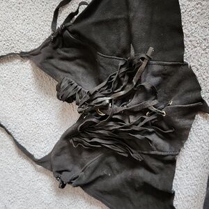 Hippie boho biker leather halter top